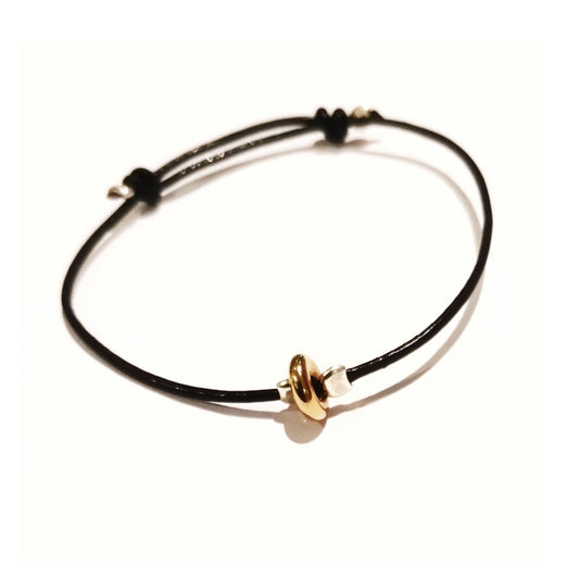 Bracelet cuir plaque or et argent