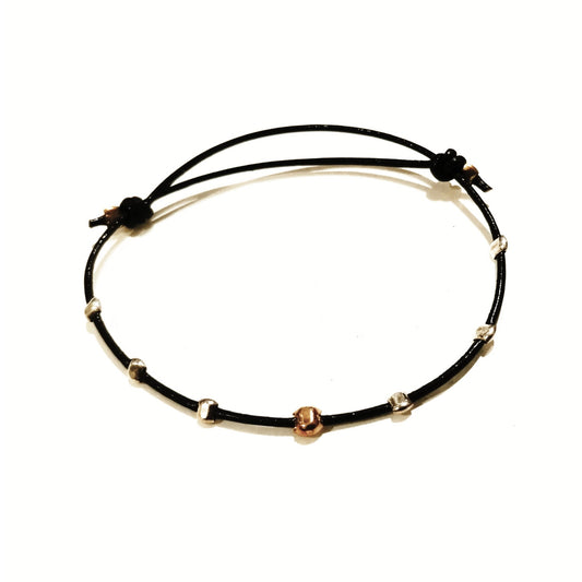 Bracelet cuir plaque or et argent