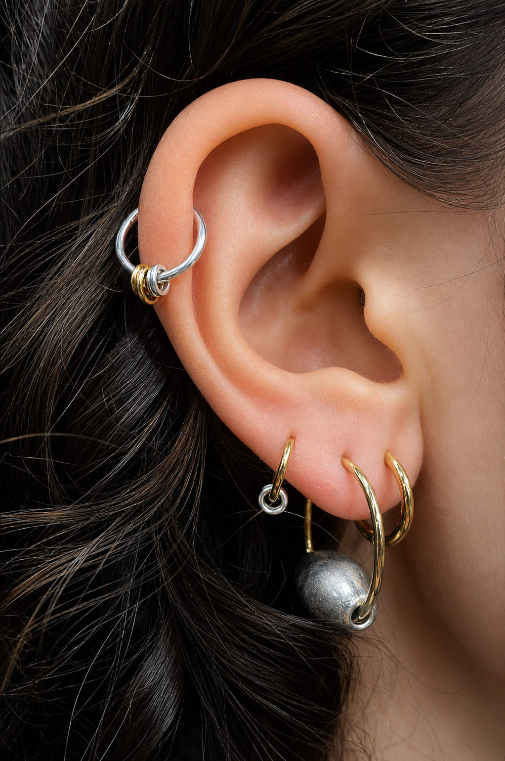 Anneau d'oreilles  silver beads