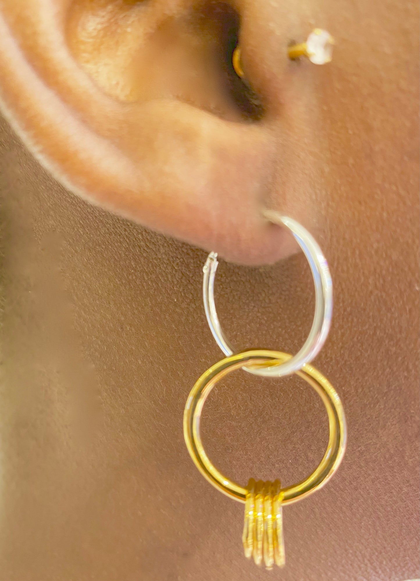Anneau d'oreilles / earring double ring bi color